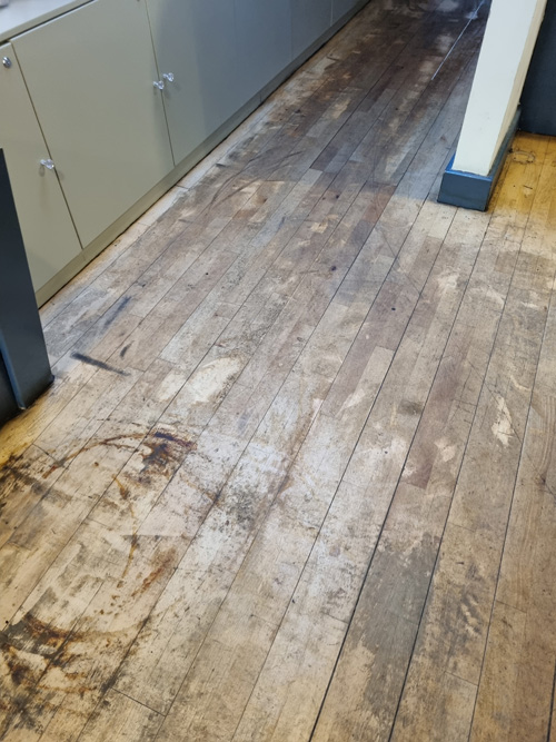 Blackpool restaurant Maple floor needing restoration - before